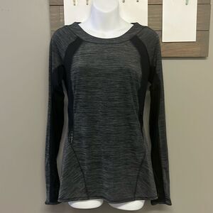 Lululemon Athletica Heather Black Scoop Neck Long Sleeve Lace Panel Shirt-Size 6
